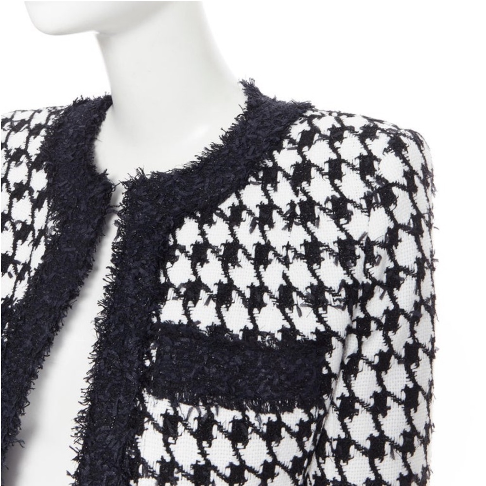 BALMAIN black white houndstooth tweed 4 pocket padded cropped jacket FR42 - Picture 9 of 16